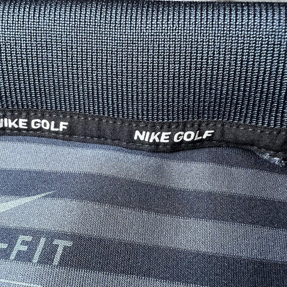 Nike Golf Dri-Fit Polo Shirt Mens Size Small Navy Blue Grey Striped Logo - Picture 11 of 12